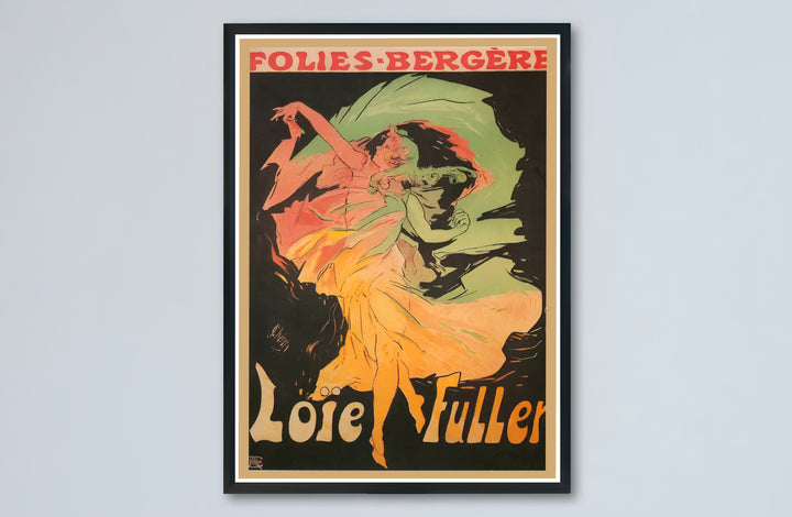Belle Époque dancer portrait canvas print displaying Loïe Fuller Folies Bergère artwork by artist Jules Chéret set in Paris France. Buy high-definition framed, unframed, and canvas poster prints directly from MapYourDreams.