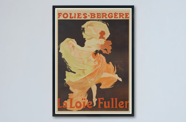 Belle Époque dancer portrait canvas print displaying La Loïe Fuller Folies Bergère artwork by artist Jules Chéret set in Paris France. Buy high-definition framed, unframed, and canvas poster prints directly from MapYourDreams.