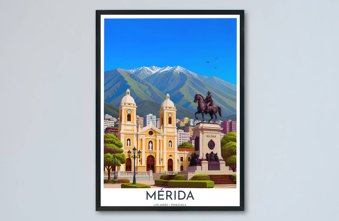 Architectural plaza and natural mountain landscape print showing the unique harmony between colonial history and alpine nature. Designed by MapYourDreams to suit modern interiors, this piece comes in versatile choices like unframed paper, solid wood frames, and gallery canvas formats.
