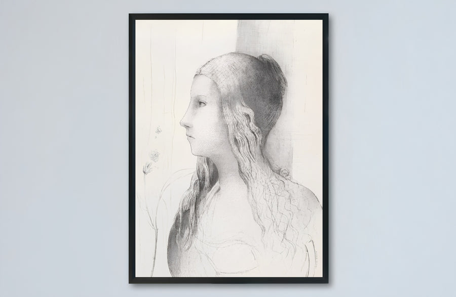 Detailed profile study of Brünnhilde from 1894 by renowned Symbolist printmaker Odilon Redon. Decorate your interior wall space with your choice of unframed fine art prints, handcrafted framing options, or wrapped gallery canvas formats.