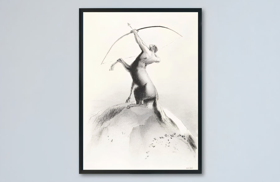 Detailed mythological study from 1895 by renowned Symbolist printmaker Odilon Redon titled Centaur Aiming At The Clouds. Decorate your interior wall space with your choice of unframed fine art prints, handcrafted framing options, or wrapped gallery canvas formats.