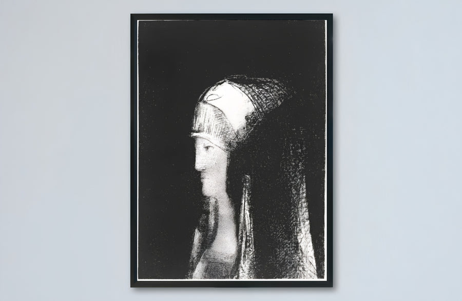 Detailed mystical portrait study from 1891 by renowned Symbolist artist Odilon Redon titled Druidesse. Decorate your interior wall space with your choice of unframed fine art prints, handcrafted framing options, or wrapped gallery canvas formats.