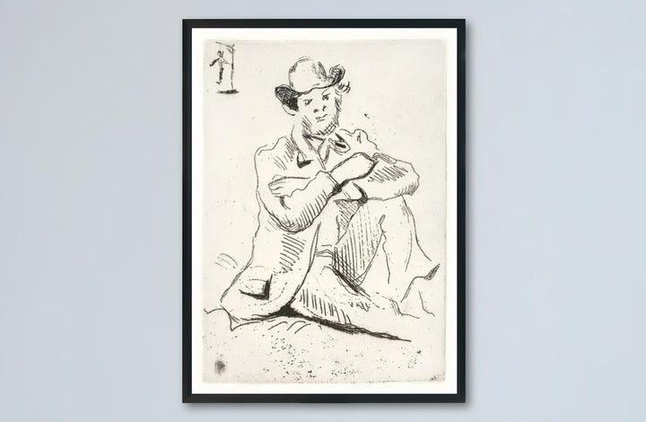 Classical line art print of Paul Cezanne Guillaumin With Hanged Man 1873 showing artist Armand Guillaumin seated in Auvers-sur-Oise France. Select premium framed wall art, unframed paper prints, and stretched canvas decor options at MapYourDreams for an eye-catching focal point in your hall.