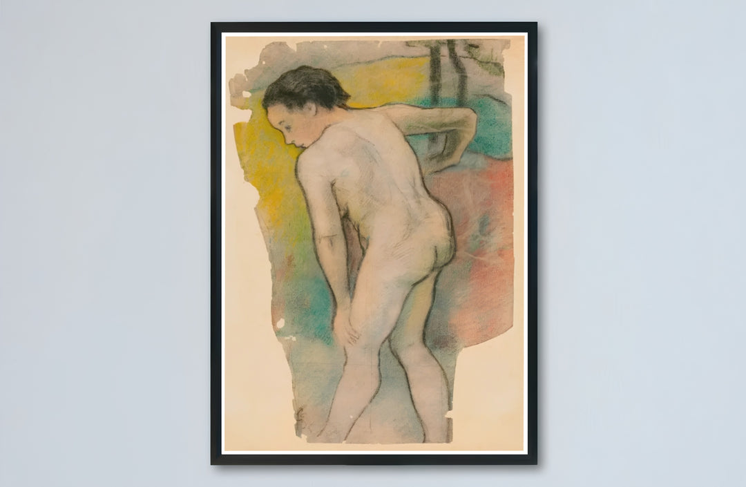 Historic French pastel fine art print of Paul Gauguin Breton Bather 1886 produced during his stay in Pont-Aven, Brittany, France. Buy high-definition framed prints, unframed paper wall decor, and gallery canvas choices directly from MapYourDreams for artistic setups.