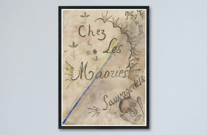 Neutral tone sketch art print of Paul Gauguin Chez Les Maories 1893 produced with vintage parchment aesthetic in Tahiti, French Polynesia. Buy high-definition framed prints, unframed paper wall decor, and gallery canvas choices directly from MapYourDreams for artistic setups.