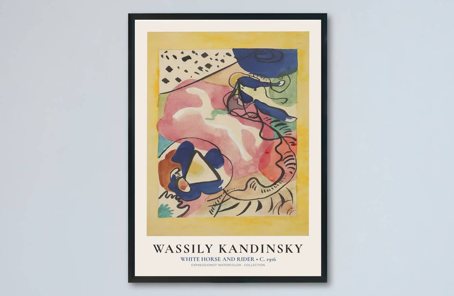 Evoking the quiet brilliance of early modern art revolutions, this Wassily Kandinsky White Horse And Rider watercolor composition is a stunning addition to any refined art collection. MapYourDreams offers this masterpiece in customizable display options, ranging from minimalist unframed paper to handcrafted frames and gallery-quality canvas wraps.