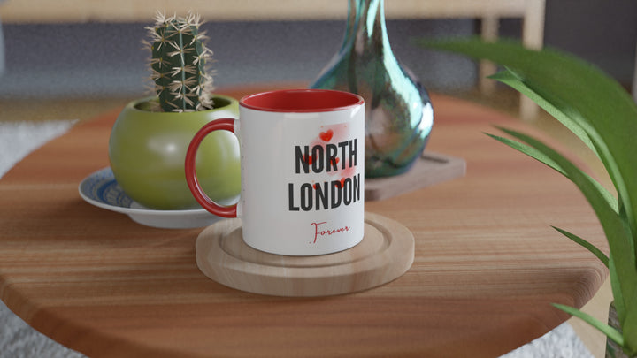 Collectible Arsenal football club mug highlighting the iconic anthem typography on the back and a clean minimalist crest layout on the front side.