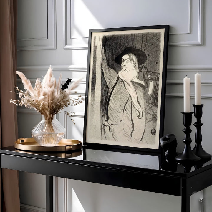Henri de Toulouse-Lautrec Aristide Bruant 1893 print depicting the French cabaret singer posing in Montmartre Paris France. MapYourDreams provides custom framed, unframed paper, and stretched canvas options for wall decor.