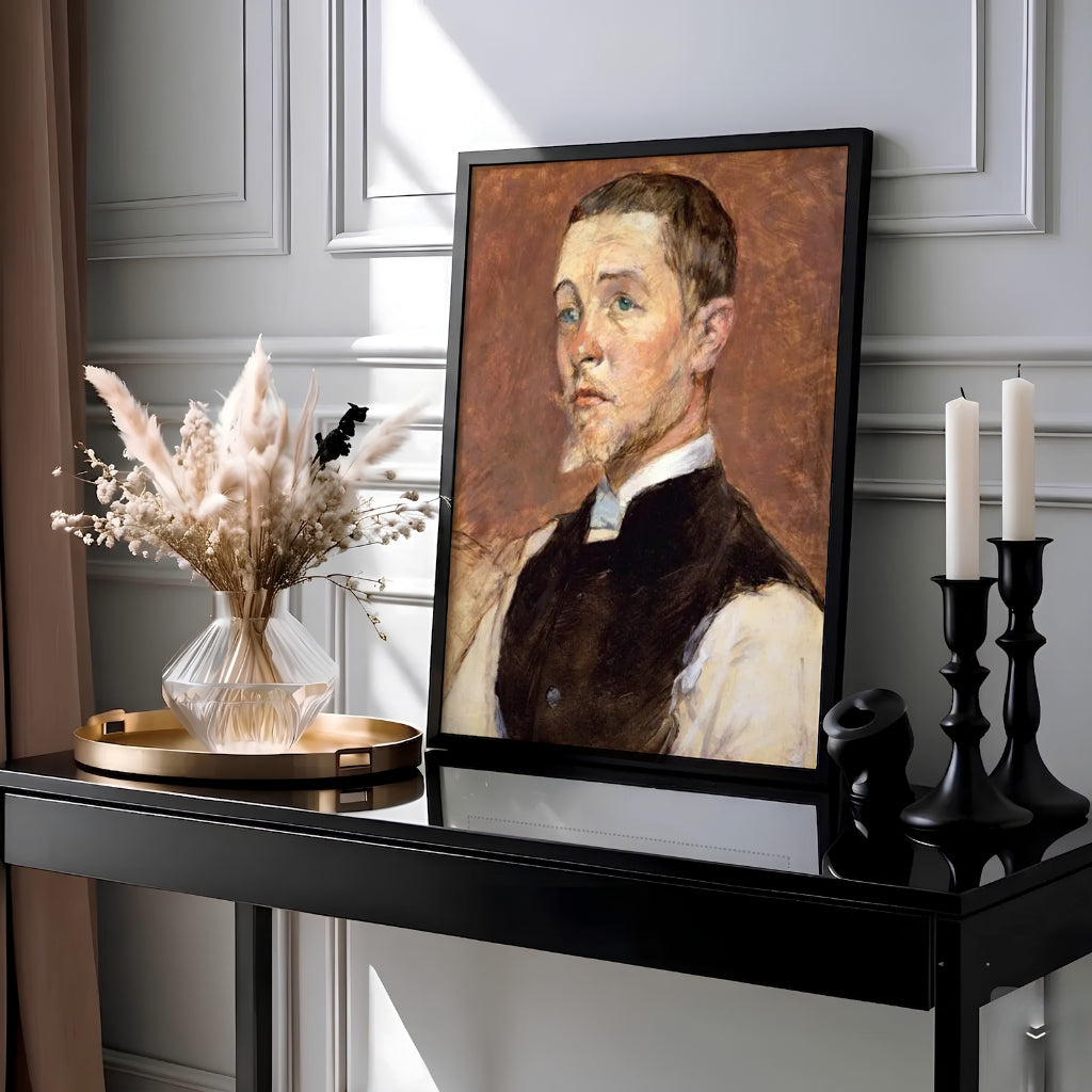 Historic French impressionist portrait print of René Grenier by Toulouse-Lautrec created in Paris, France. MapYourDreams features high-quality framed, unframed, and stretched canvas wall decor formats.