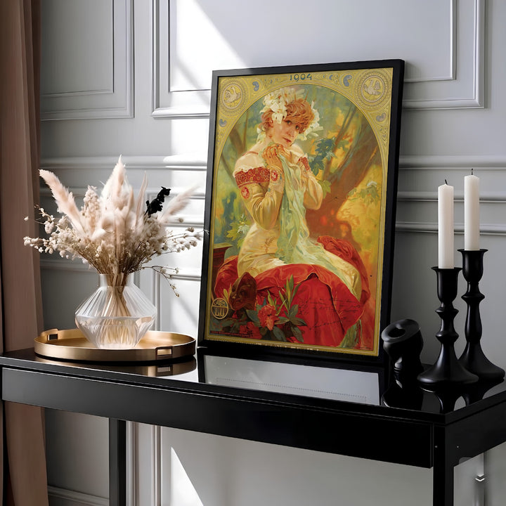 Historic French Art Nouveau poster of Sarah Bernhardt by artist Alphonse Mucha for Lefevre Utile in Paris France, offered as an unframed art print, gallery canvas, or custom framed print at MapYourDreams.