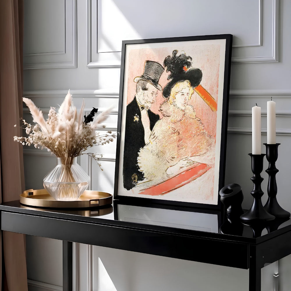 Fine art poster print of At The Concert by Henri de Toulouse-Lautrec set in a Paris, France theater. Available as an unframed paper print, textured stretched canvas wall decor, or custom framed print at MapYourDreams.