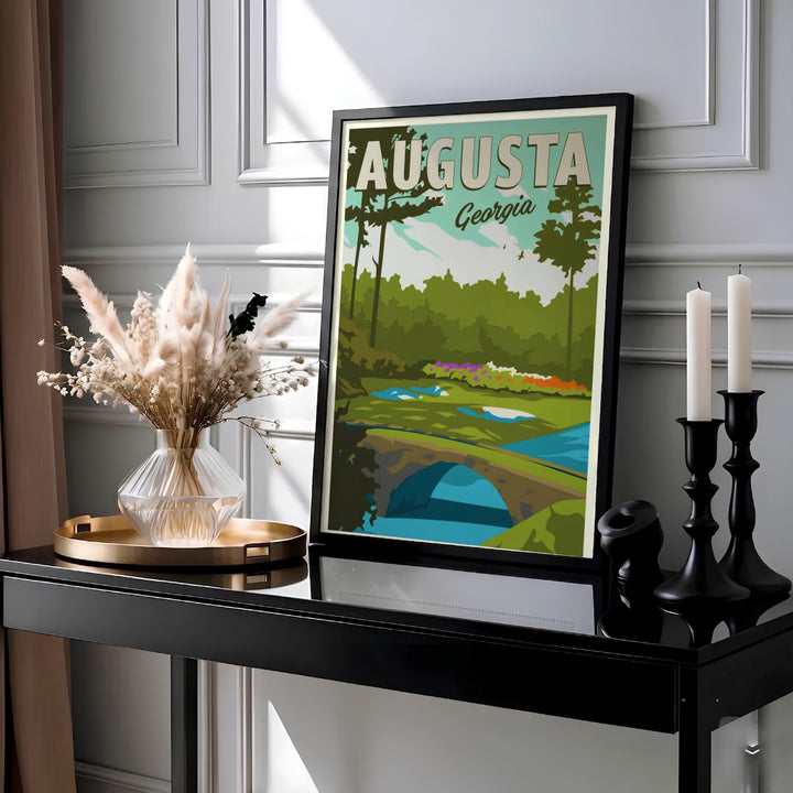 Amen Corner Hole 12 golf poster showcasing Augusta Georgia&
