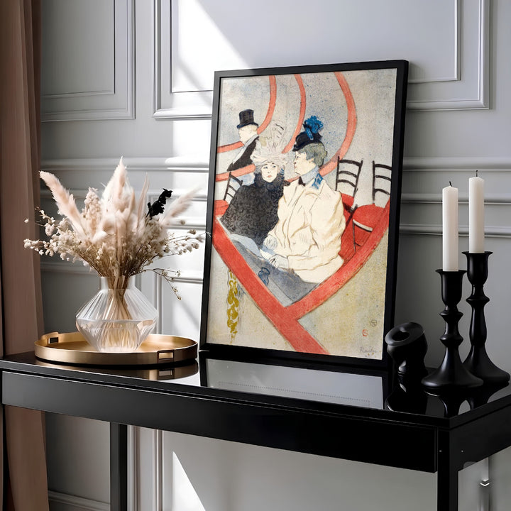 Fine art print of Box In The Grand Tier (1897), Henri de Toulouse-Lautrec depicting spectators in a red balcony box in Paris, France. Available as an unframed paper print, textured gallery stretched canvas wall decor, or custom framed print directly from MapYourDreams for your space.