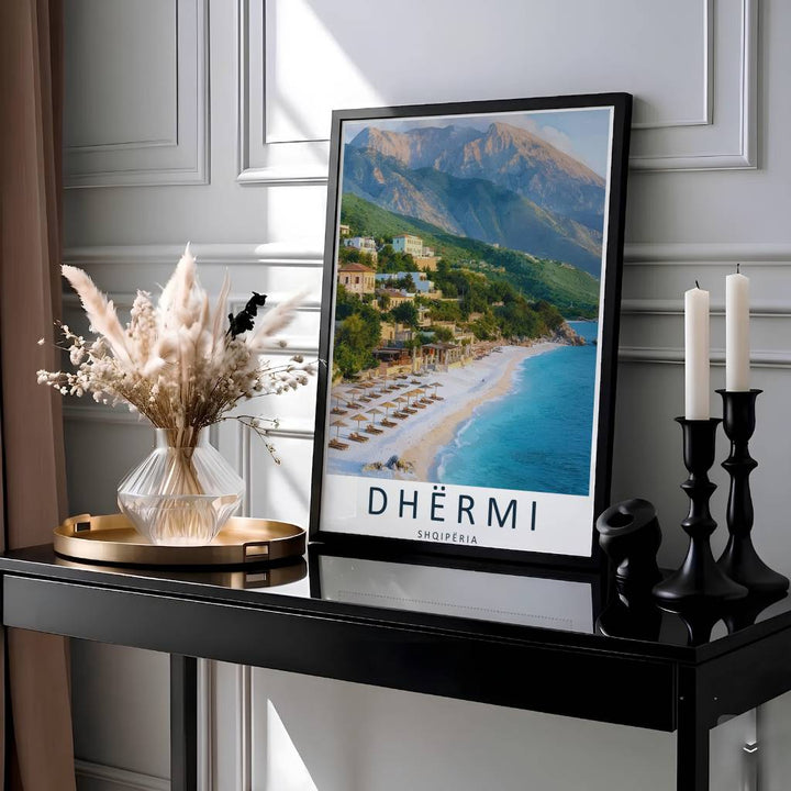 Showcasing the turquoise Ionian Sea meeting a spotless shoreline, this Dhërmi Beach art print brings natural Mediterranean serenity to modern wall displays. Available through MapYourDreams, customers can choose unframed prints, ready-to-hang wooden frames, or gallery-wrapped canvas.
