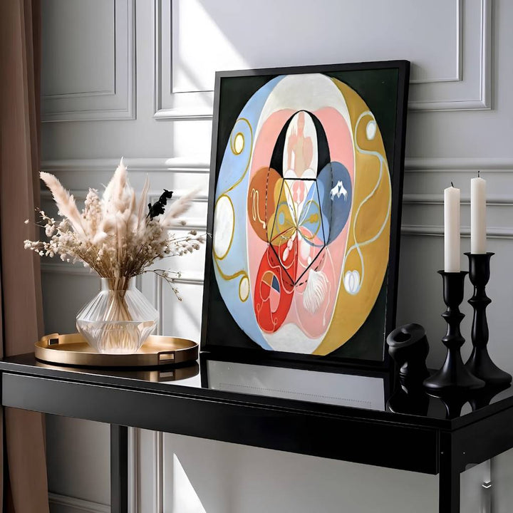 Framed by rich textured midnight backgrounds and luminous celestial fields inspired by avant-garde visionary academies, this expressive Hilma af Klint Evolution No 14 wall art showcases supreme mastery over spatial rhythm. Offered by MapYourDreams, this artwork is available in flexible options including unframed paper, custom wooden frames, and gallery canvas wraps.