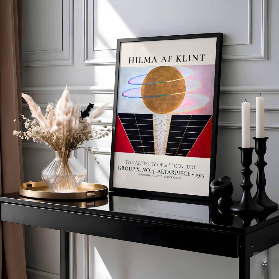Framed by official Moderna Museet Stockholm text honoring Swedish visionary heritage, this expressive Hilma af Klint Group X No 3 Altarpiece wall art showcases supreme mastery over spatial rhythm and color harmony. Offered by MapYourDreams, this artwork is available in flexible options including unframed paper, custom wooden frames, and gallery canvas wraps.