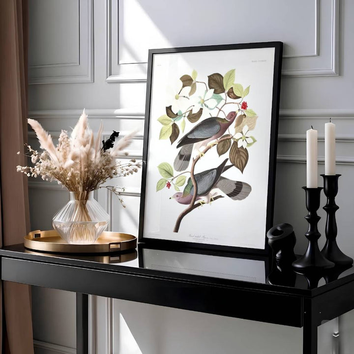 Framed by authentic 19th-century scientific publication text honoring avian heritage, this expressive Band-Tailed Pigeon 1838 wall art showcases supreme mastery over ornithological illustration. MapYourDreams provides this masterpiece in diverse display styles, ranging from delicate unframed paper posters and precision-crafted framed editions to deep, textured canvas centerpieces.