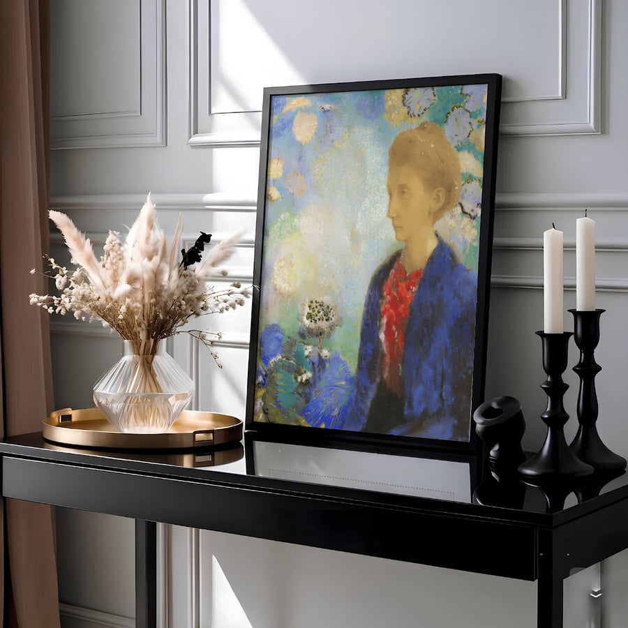 This evocative symbolist portrait painted by Odilon Redon captures the aristocratic grace of Baronne de Domecy with ethereal color palettes and dreamlike textures. Presented by MapYourDreams, customers can select from numerous display configurations, ranging from sleek unframed paper prints to beautifully crafted frames and premium stretched canvas wraps for modern home styling.