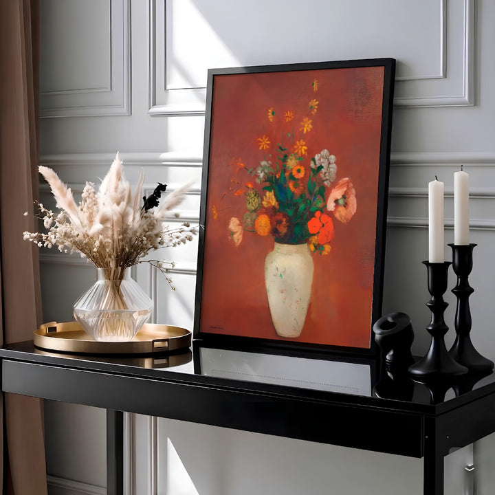 This evocative symbolist painting by Odilon Redon highlights a delicate floral arrangement radiating warmth and poetic depth within an antique ceramic vessel. Presented by MapYourDreams, customers can select from numerous display configurations, ranging from sleek unframed paper prints to beautifully crafted frames and premium stretched canvas wraps for modern home styling.