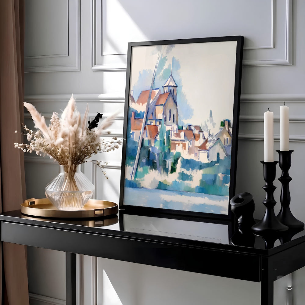 Historic Post-Impressionist landscape oil painting print of Paul Cezanne Church At Montigny Sur Loing 1898 painted in France. Choose an unframed fine art paper print, a textured gallery stretched canvas print, or custom framed wall decor directly from MapYourDreams for your living room.