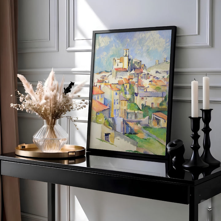 Classical Provençal landscape print of Paul Cezanne Gardanne 1885 capturing a hillside village in Gardanne France near Aix-en-Provence. Select custom framed wall art, unframed paper poster prints, or gallery canvas formats at MapYourDreams for a cohesive fine art gallery display.