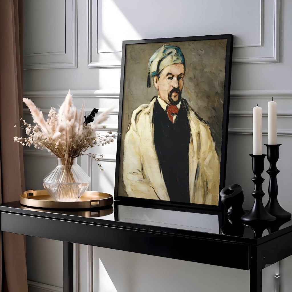 Dramatic oil impasto wall decor poster of Paul Cezanne The Artists Uncle Dominique 1866 made in Aix-en-Provence France showing thick palette knife strokes. MapYourDreams offers elegant framed prints, unframed paper posters, and stretched canvas art prints for modern room layouts.