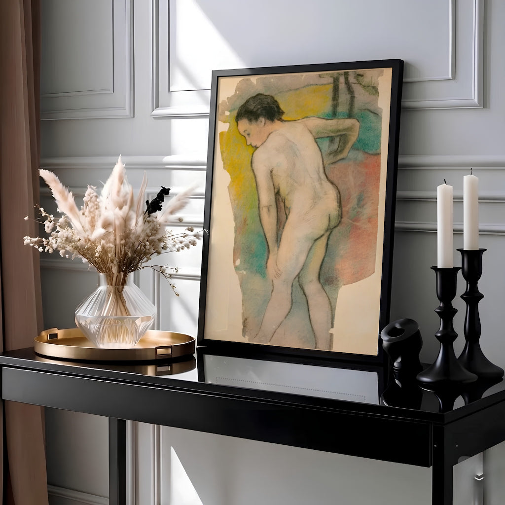 Historic Post-Impressionist figure print of Paul Gauguin Breton Bather 1886 made in Pont-Aven, Brittany, France. Choose an unframed fine art paper print, a textured gallery stretched canvas print, or custom framed wall decor directly from MapYourDreams for your living room.