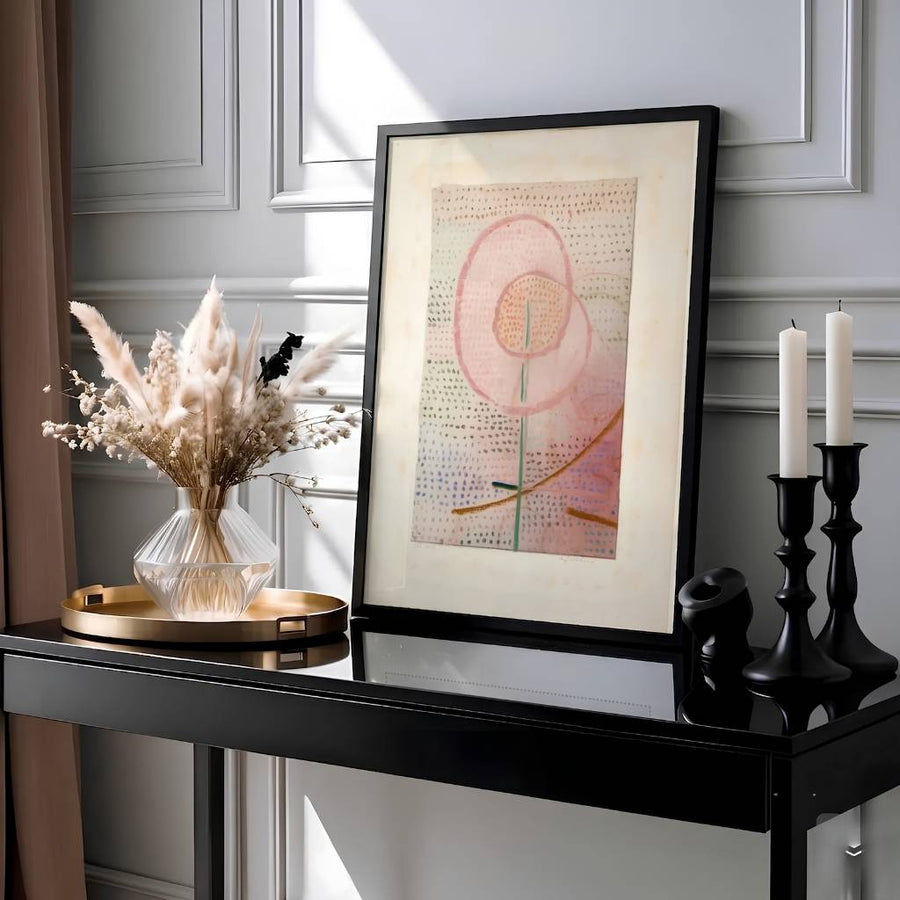 Framed by an aged parchment background and subtle earth tones, this expressive Paul Klee Blossoming (Blühend) 1934 wall art showcases supreme mastery over light, line, and botanical grace. Offered by MapYourDreams, this artwork is available in flexible options including unframed paper, custom wooden frames, and gallery canvas wraps.