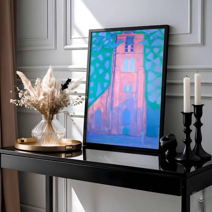 This evocative architectural composition by Piet Mondrian highlights the historic Domburg church tower radiating spiritual presence and structural expression within a luminous coastal setting. Presented by MapYourDreams as an exquisite expressionist artwork, this landmark piece can be selected in numerous display configurations, ranging from sleek unframed paper prints to beautifully crafted frames and premium stretched canvas wraps for modern home styling.