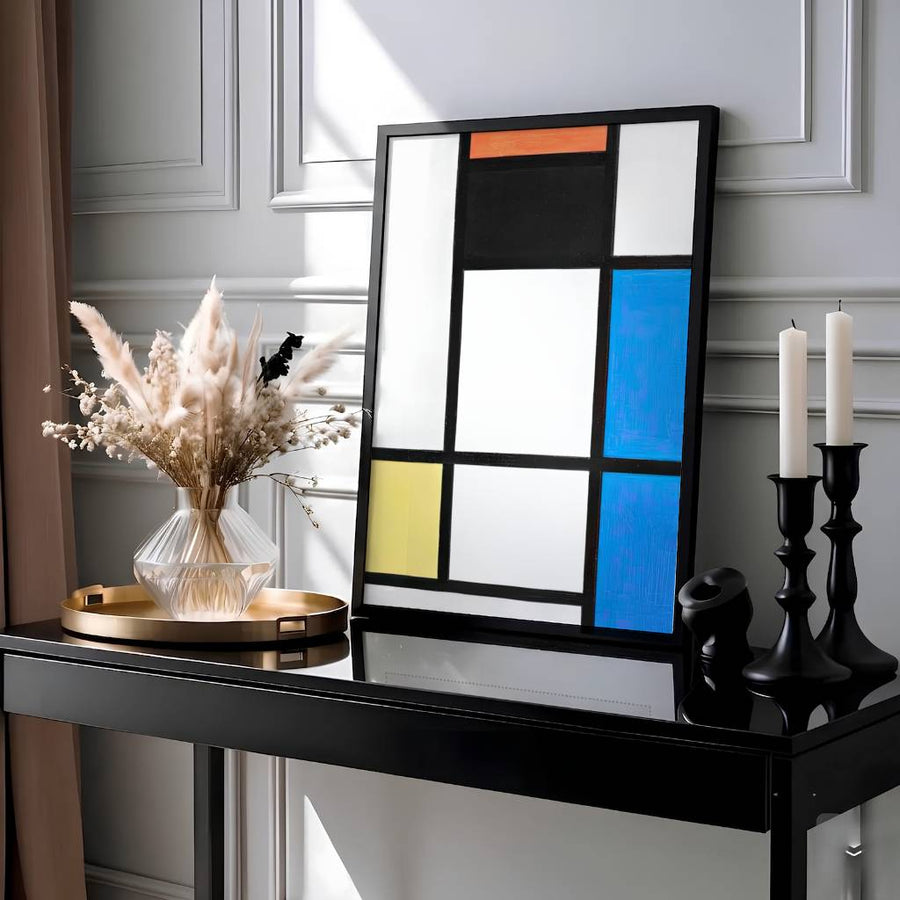 Evoking the quiet brilliance of early 20th-century avant-garde movements, this neoplasticism Piet Mondrian composition is a stunning addition to any refined art collection. MapYourDreams offers this print in customizable display options, ranging from minimalist unframed paper to handcrafted frames and gallery-quality canvas wraps.