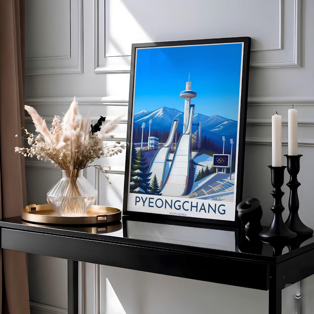 Crisp winter sports wall art highlighting the sleek architectural design of Pyeongchang&