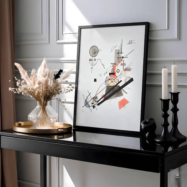 This evocative geometric print by Wassily Kandinsky highlights soaring diagonal bars and harmonious circular motifs radiating musical rhythm and structural clarity within a clean pictorial field. Presented by MapYourDreams, this Joyful Ascent art piece can be selected in numerous display configurations, ranging from sleek unframed paper prints to beautifully crafted frames and premium stretched canvas wraps for modern home styling.