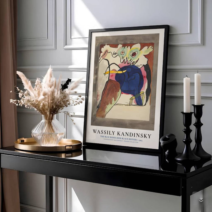 This evocative equestrian composition by Wassily Kandinsky highlights a galloping horse and rider radiating spiritual resonance and romantic energy within a pastoral landscape setting. Presented by MapYourDreams, this The Blue Rider poster can be selected in numerous display configurations, ranging from sleek unframed paper prints to beautifully crafted frames and premium stretched canvas wraps for modern home styling.