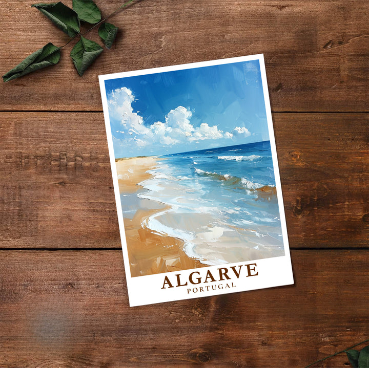 Coastal sand dunes and clean European travel typography highlight this Algarve Beach, Portugal print. Select high-grade framed, unframed, and canvas options at MapYourDreams to enhance entryway wall decor.