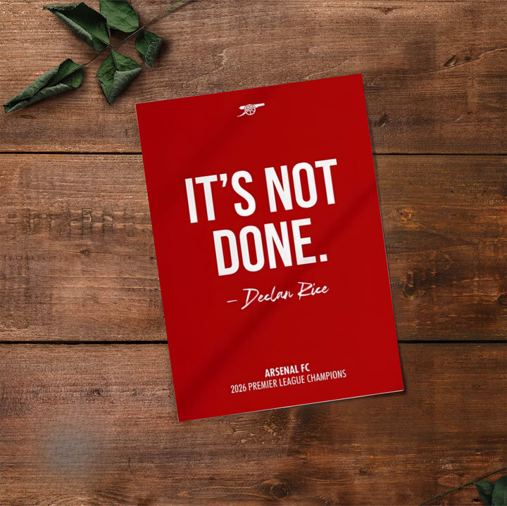 Artistic Arsenal FC quote print with white block typography on red background from Emirates Stadium, available as unframed prints, framed options, or canvas for contemporary home office decor.