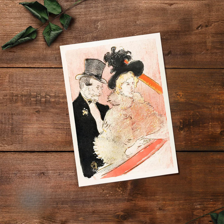 Historic French impressionist canvas print of At The Concert (1896), Henri de Toulouse-Lautrec with fine ink linework, created in a theater in Paris, France. Buy high-definition framed prints, unframed paper wall decor, and gallery canvas options directly from MapYourDreams.