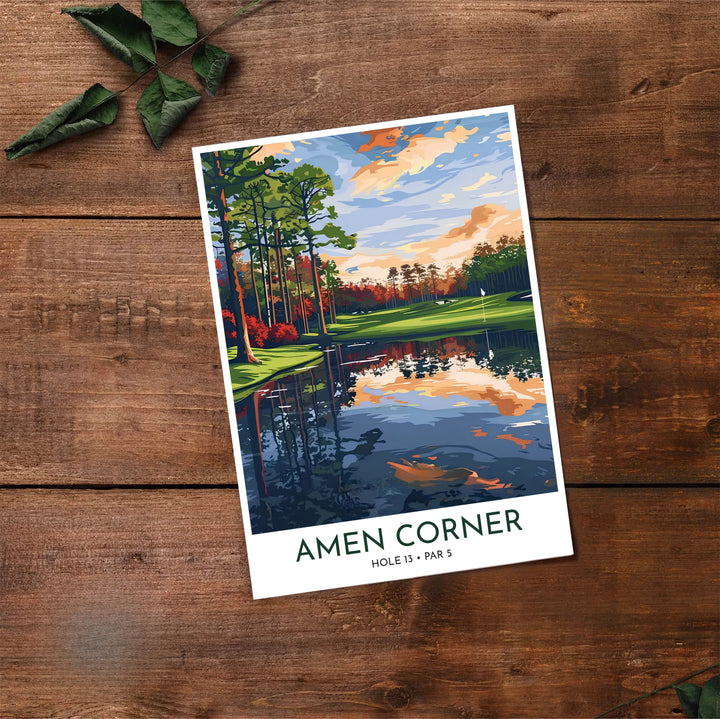 Augusta National Golf Course landscape art print showing dramatic sunset sky reflections across Rae&