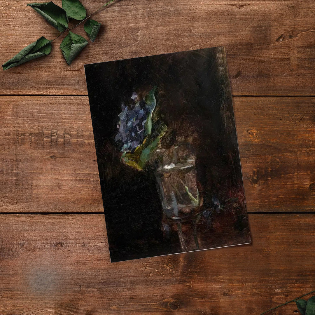 Fine art travel poster style print of Bouquet Of Violets In A Vase (1882), Henri de Toulouse-Lautrec portraying flowers catching light in Paris, France. Select premium framed wall art, unframed paper prints, and stretched canvas decor options at MapYourDreams for a focal point.