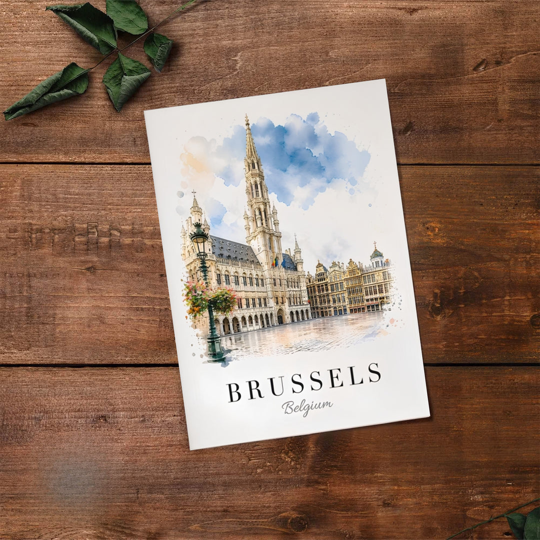 Fine art travel print presenting a subtle and elegant depiction of the world-famous plaza of Brussels Grand Place in Belgium. Offered by MapYourDreams, this artwork is available in flexible options including unframed paper, custom wooden frames, and gallery canvas wraps.