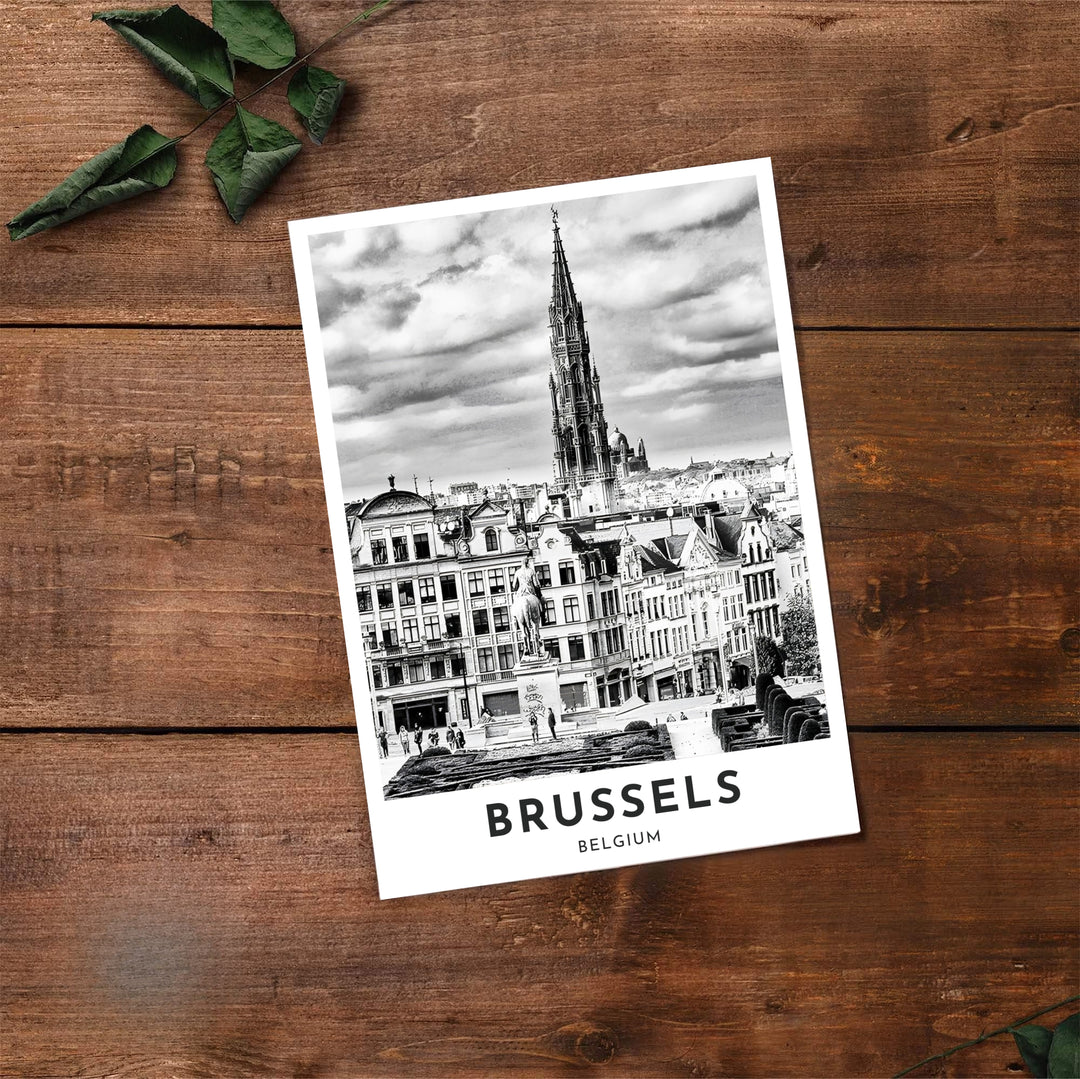 Fine art travel print presenting a subtle and elegant black and white depiction of Mont des Arts in Brussels, Belgium. Offered by MapYourDreams, this artwork is available in flexible options including unframed paper, custom wooden frames, and gallery canvas wraps.