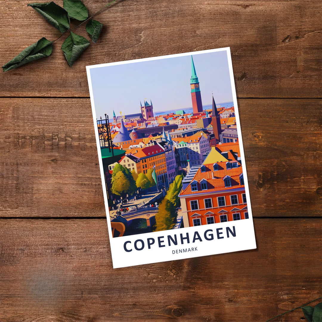Cozy Nordic interior decor artwork displaying Copenhagen Denmark iconic city views. Offered by MapYourDreams, this artwork is available in flexible options including unframed paper, custom wooden frames, and gallery canvas wraps.