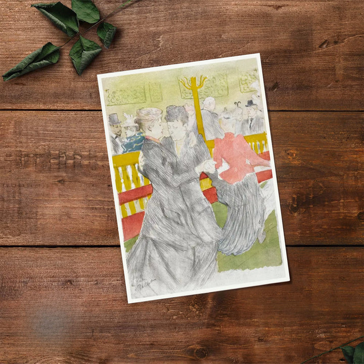 Fine art travel poster style print of Dance At The Moulin Rouge (1897), Henri de Toulouse-Lautrec illustrating dancing couples in Paris, France. Select premium framed wall art, unframed paper prints, and stretched canvas decor options at MapYourDreams for a striking room centerpiece.