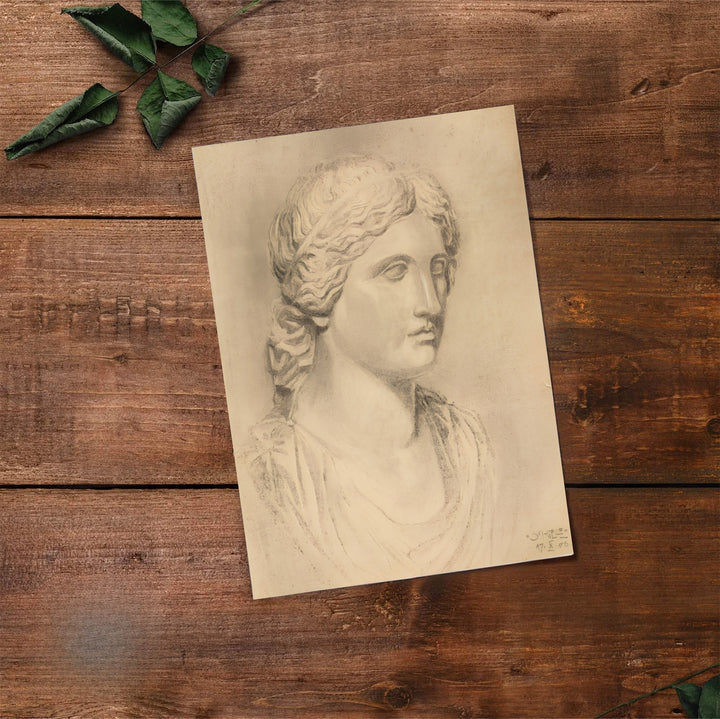 Elegant sepia portrait poster of Egon Schiele Antique Bust 1906 in Leopold Museum Vienna with authentic vintage paper texture. MapYourDreams features custom framed prints, unframed paper wall poster decor, and gallery canvas options for study rooms, hallways, and living areas.