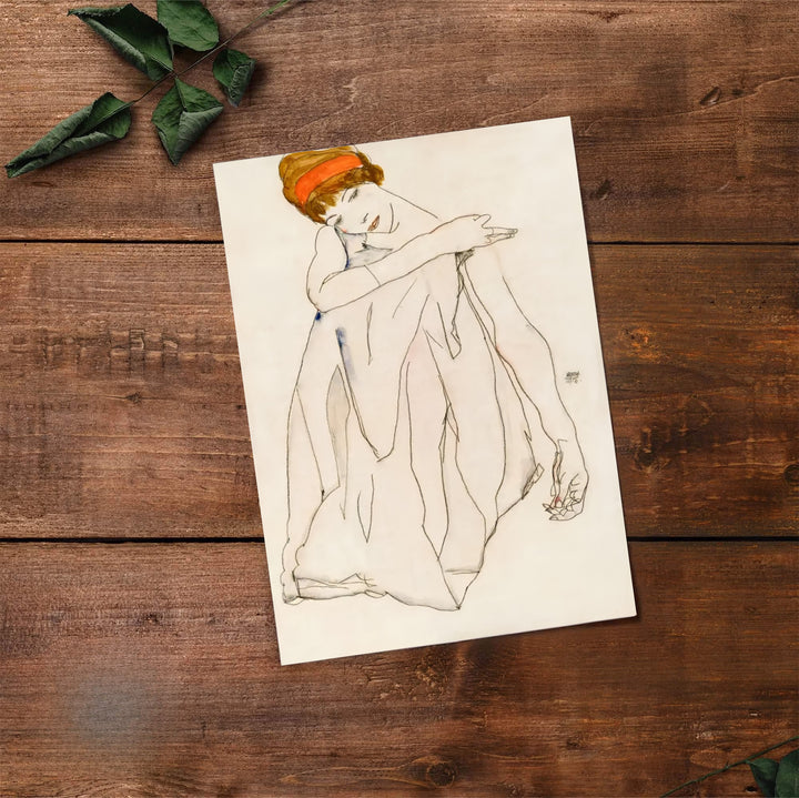 Classic museum watercolor wall decor poster of Egon Schiele Dancer Tanzerin 1913 at Albertina Museum Vienna featuring soft pigment gradations. Buy high-definition framed prints, unframed paper wall poster decor, and gallery canvas choices directly from MapYourDreams to complete your home.