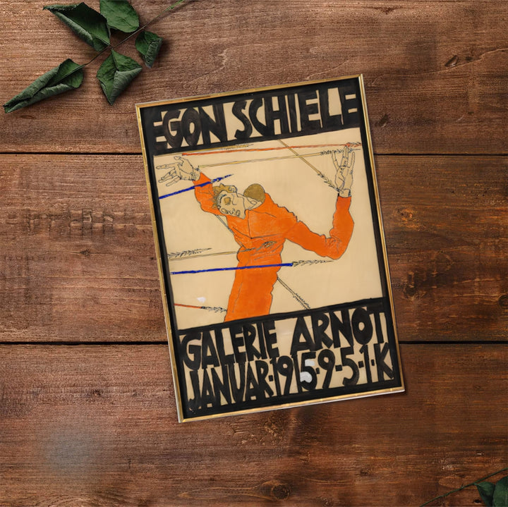 Fine art graphic reproduction of Egon Schiele Galerie Arnot 1915 from Galerie Arnot Vienna showcasing central self portrait form. Select premium framed wall art, unframed paper poster prints, and stretched canvas decor options at MapYourDreams for understated room displays.
