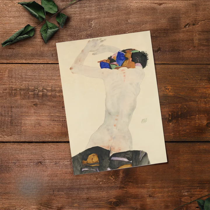 Fine art figure reproduction of Egon Schiele Nude With Colorful Cloth 1911 from Leopold Museum Vienna showcasing central back form. Select premium framed wall art, unframed paper poster prints, and stretched canvas decor options at MapYourDreams for understated room displays.