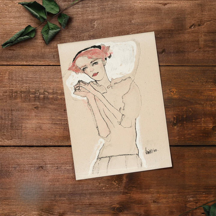 Fine art figure reproduction of Egon Schiele Portrait Of A Woman 1910 from Wiener Werkstätte in Vienna Austria showcasing subtle line work. Select premium framed wall art, unframed paper poster prints, and stretched canvas decor options at MapYourDreams for understated room displays.