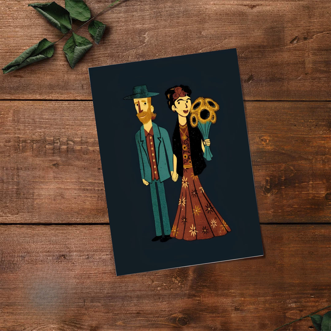 Fine art lover poster style print of Frida Kahlo And Van Gogh Couple 1939 illustrating two iconic master painters in Coyoacán, Mexico City. Select premium framed wall art, unframed paper prints, and stretched canvas decor options at MapYourDreams for a striking room centerpiece.