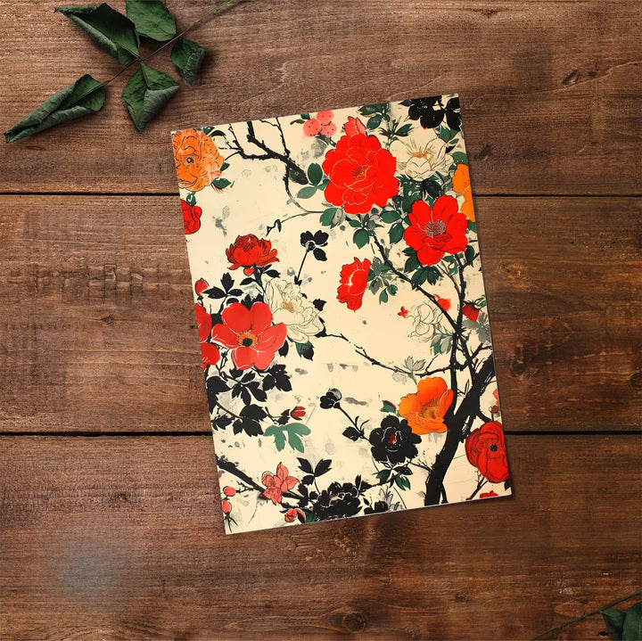 Historic Japanese floral print by artist Katsushika Hokusai with authentic ink splatter details reflecting Tokyo printmaking traditions. Select premium framed, unframed, and canvas wall decor options at MapYourDreams.
