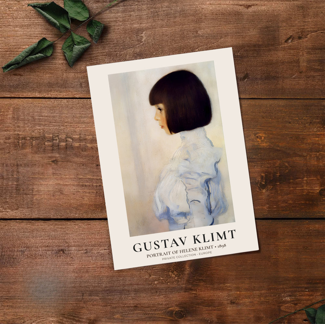 Classic European fine art poster of Gustav Klimt Portrait Of Helene Klimt 1898 showing delicate watercolor style oil brushwork from a Private Collection in Europe. Select premium framed wall art, unframed paper poster prints, and stretched canvas decor options at MapYourDreams today.